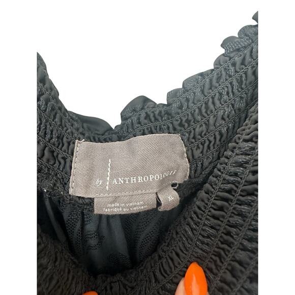 Anthropologie Black Ruffle Shoulder Cut Out Lightweight Semi Sheer Top Size XL - Picture 2 of 9